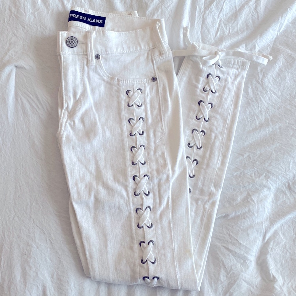 Express Jeans White Lace-Up Mid Rise Stretch Size 0R